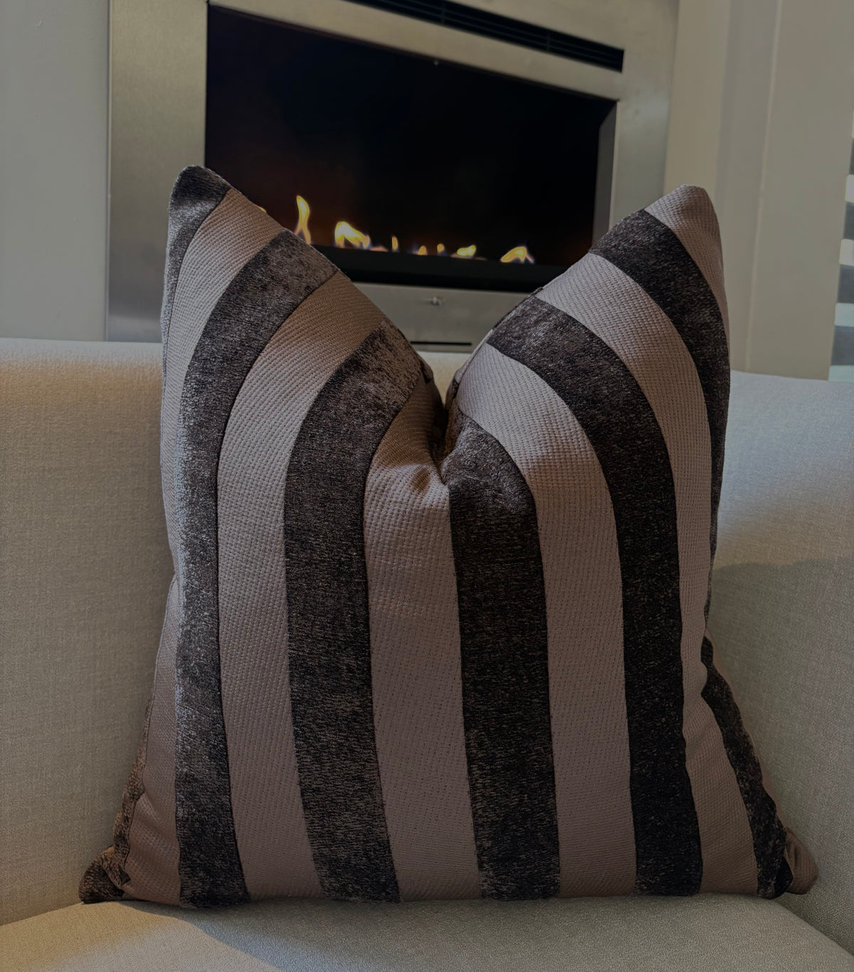 Multi-Textured Stripe Pattern Brown Scatter Cushion
