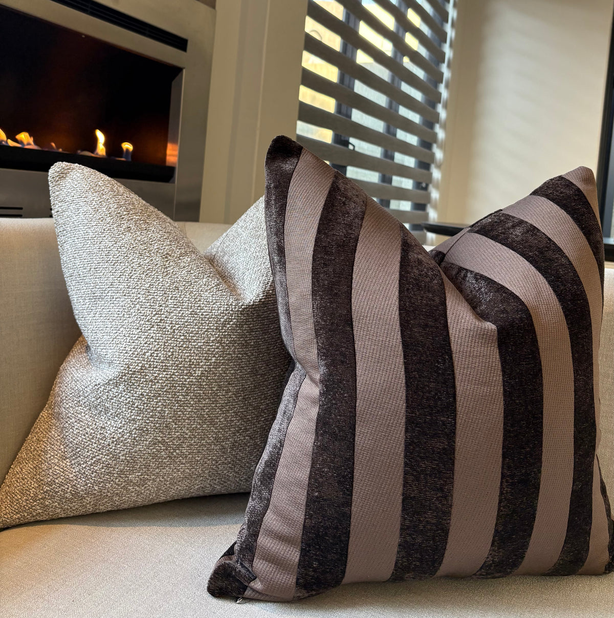 Multi-Textured Stripe Pattern Brown Scatter Cushion
