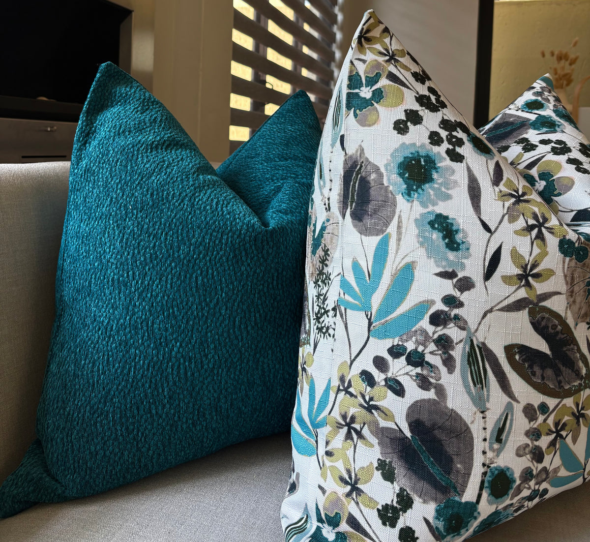 Teal Botanical Floral Print Scatter Cushion