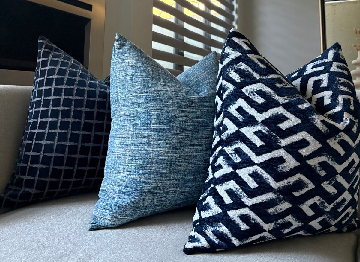 Plush Navy Blue and White Geometric Scatter Cushion